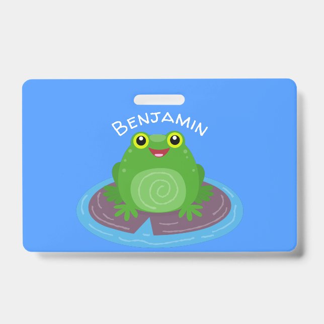 Badge Caricature de grenouille verte mignonne (Avant)