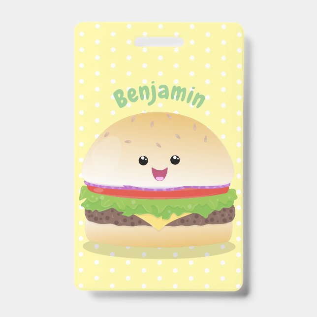 Badge Caricature de hamburger kawaii joyeux (Avant)