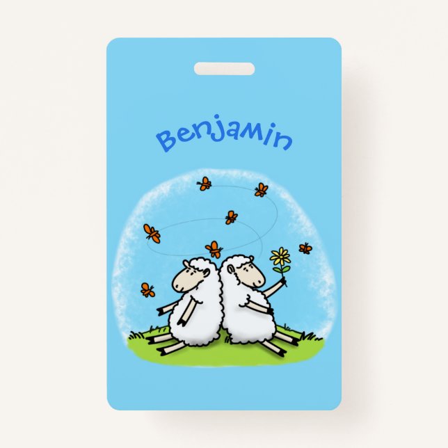 Badge Caricature de moutons mignons amis et papillons (Devant)
