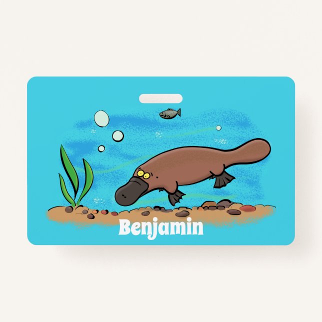 Badge Caricature de natation de Cute platypus (Devant)