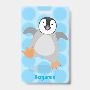 Badge Caricature de poussin de pingouin mignon et joyeus