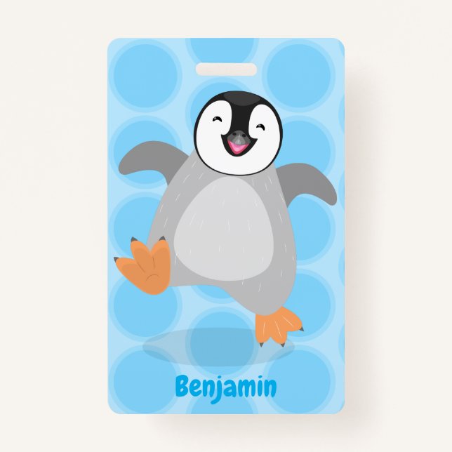Badge Caricature de poussin de pingouin mignon et joyeus (Devant)