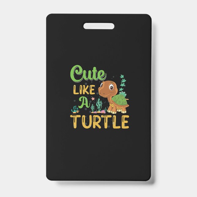 Badge caricature de tortue mignonne tortue souriante (Front)