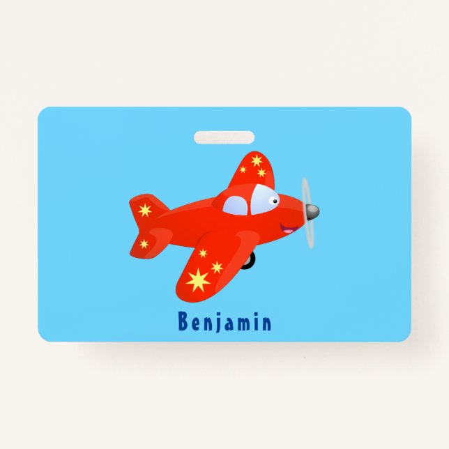 Badge Caricature de vol d'avion rouge mignon (Devant)