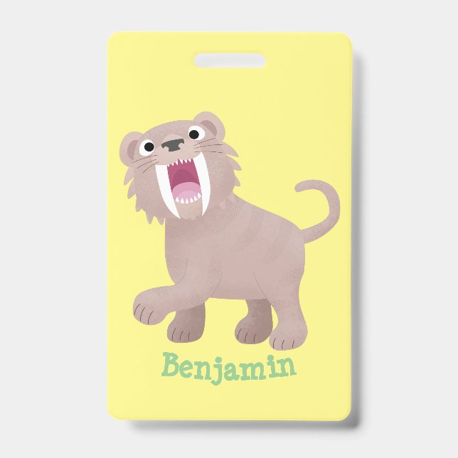 Badge Caricature du tigre mignon Saber Toothed Smilodon (Face)