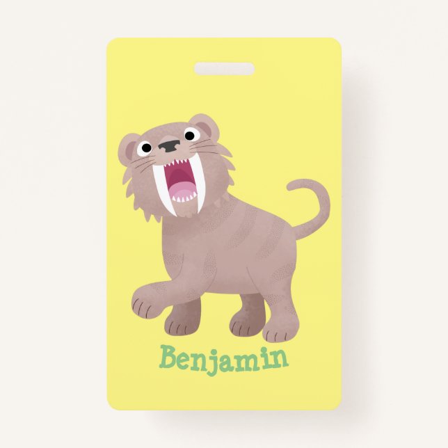 Badge Caricature du tigre mignon Saber Toothed Smilodon (Devant)