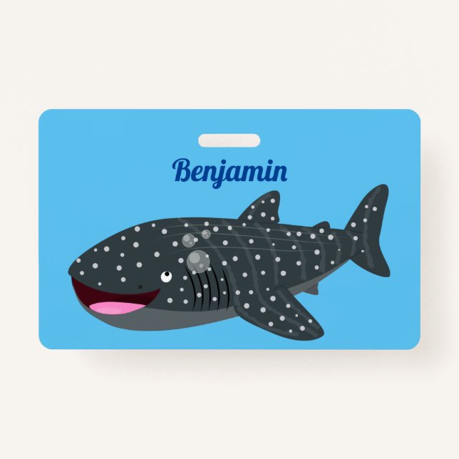 Badge Caricature joli requin baleine joyeux (Devant)