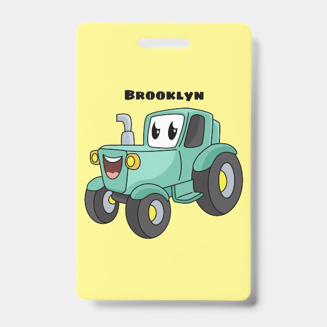 Badge Caricature joli tracteur vert joyeux (Avant)