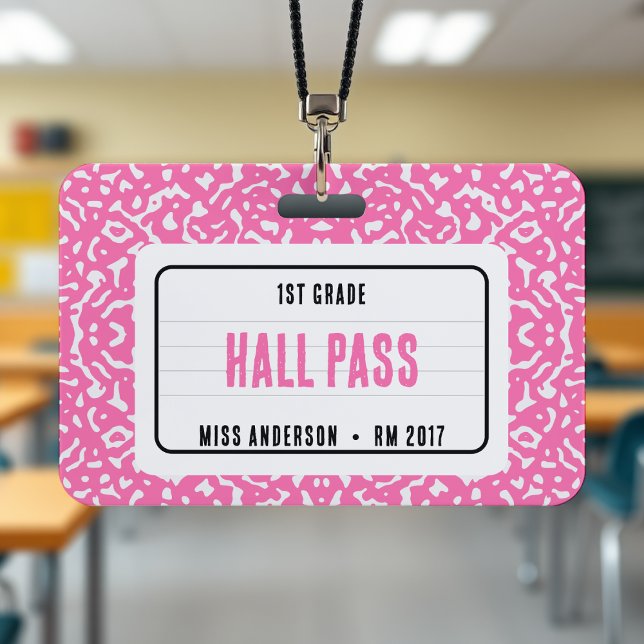 Badge Carnet de composition de salle de classe laissez-p (Composition Notebook Classroom Hall Pass Pink Badge
)