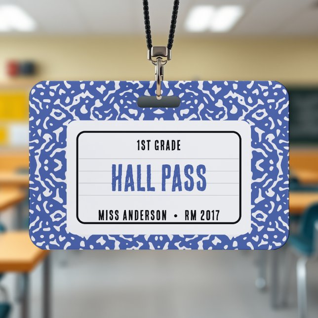 Badge Carnet de composition Salle de classe Laisser-pass (Composition Notebook Classroom Hall Pass Blue Badge
)