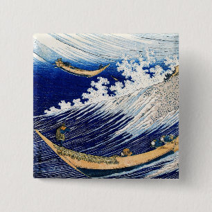 Badge Carré 5 Cm 北 斎 Hokusai Océan Vagues Art Japonais
