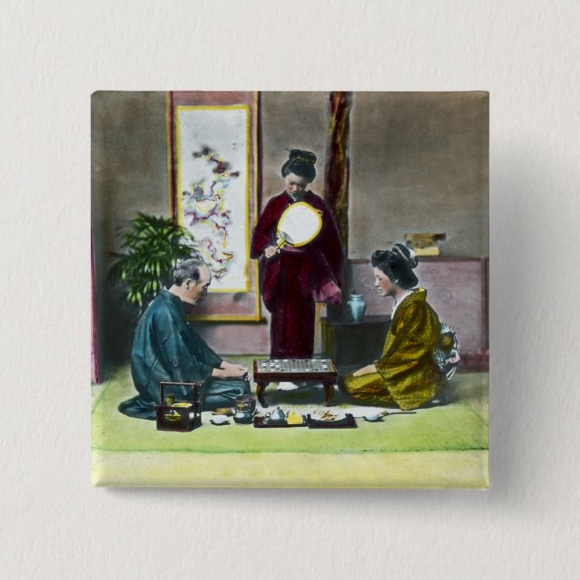 Badge Carré 5 Cm 麻雀 traditionnel vintage de Mahjong de Japonais (Devant)