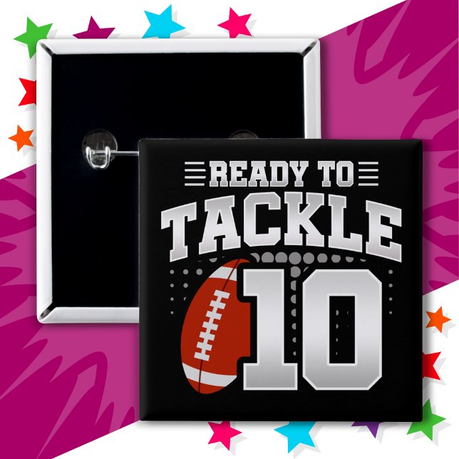 Badge Carré 5 Cm 10 ans Tackle Football Party 10e anniversaire (Créateur téléchargé)