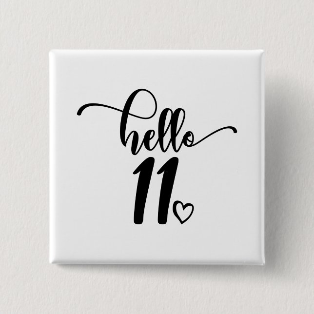 Badge Carré 5 Cm 11e anniversaire Filles Bonjour Onze mignonne 11 a (Devant)