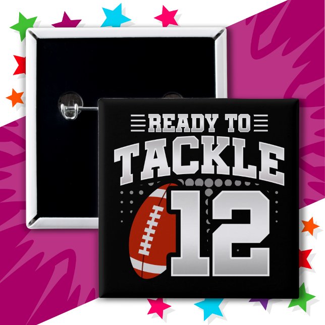 Badge Carré 5 Cm 12 ans Tackle Football Party 12e anniversaire (Créateur téléchargé)