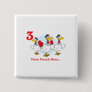 Badge Carré 5 Cm 12 jours trois poules françaises