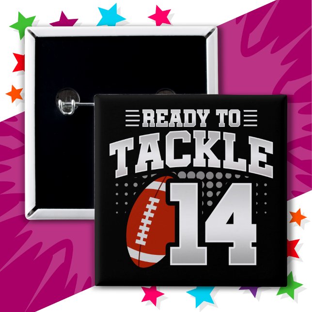 Badge Carré 5 Cm 14 Ans Tackle Football Party 14e anniversaire (Créateur téléchargé)