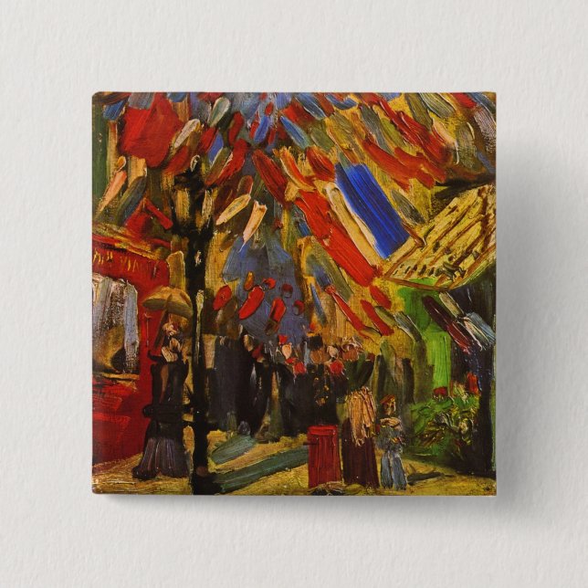 Badge Carré 5 Cm 14 juillet Fête à Paris Van Gogh Art (Devant)