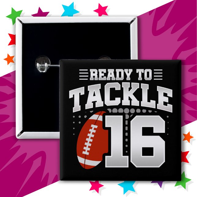 Badge Carré 5 Cm 16 ans Tackle Football Party 16e anniversaire (Créateur téléchargé)
