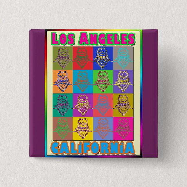 Badge Carré 5 Cm 16 Surfers Bouton Los Angeles (Devant)