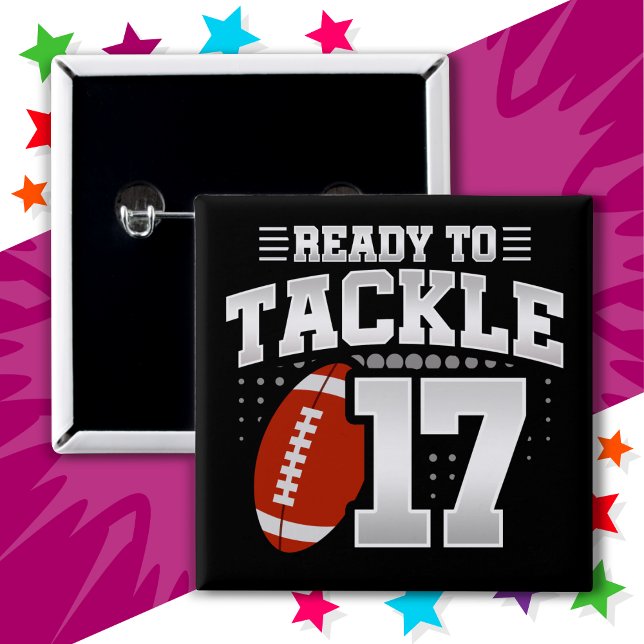 Badge Carré 5 Cm 17 ans Tackle Football Party 17e anniversaire (Créateur téléchargé)