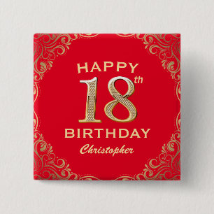 Badge Carré 5 Cm 18e anniversaire Parties scintillant rouge et or c