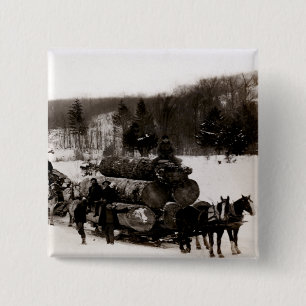 Badge Carré 5 Cm 1905 bûcherons au travail