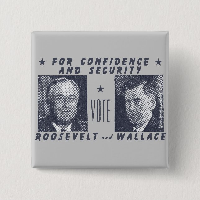 Badge Carré 5 Cm 1940 vote Roosevelt + Wallace, gris (Devant)