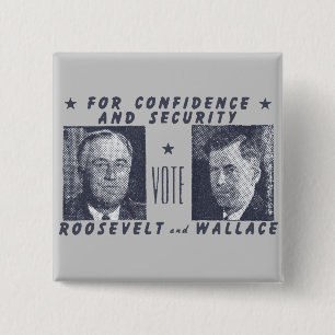Badge Carré 5 Cm 1940 vote Roosevelt + Wallace, gris