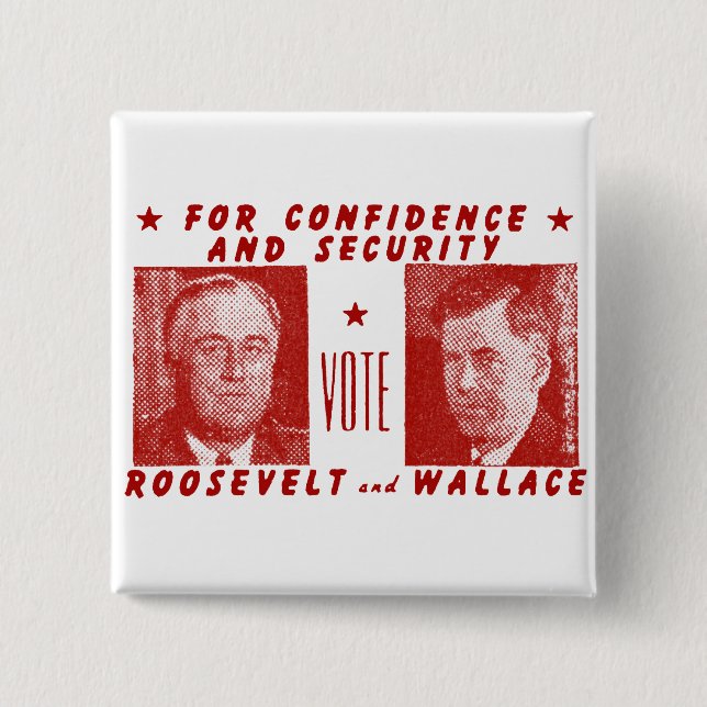 Badge Carré 5 Cm 1940 vote Roosevelt + Wallace, rouge (Devant)