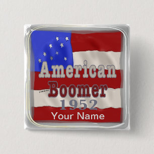 Badge Carré 5 Cm 1952 Anniversaire baby Boomer