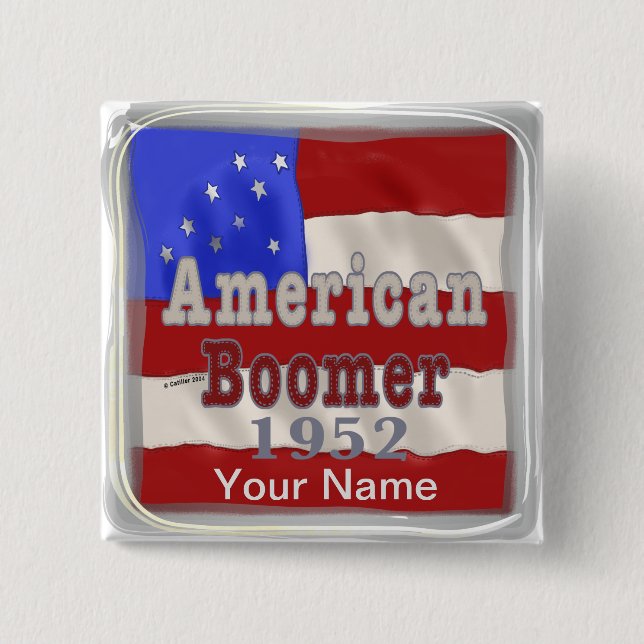 Badge Carré 5 Cm 1952 Anniversaire baby Boomer (Devant)