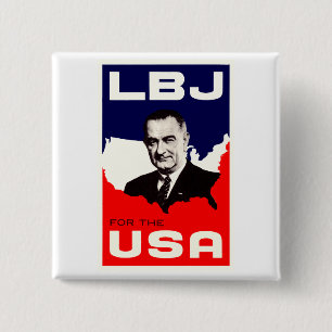 Badge Carré 5 Cm 1964 LBJ pour les Etats-Unis