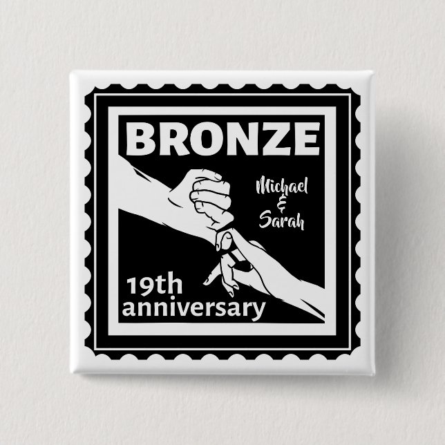 Badge Carré 5 Cm 19e anniversaire du mariage tenant la main (Devant)