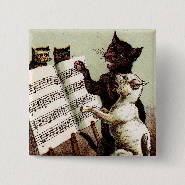 Badge Carré 5 Cm 19e C. Chats chanteurs (Devant)
