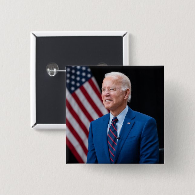 Badge Carré 5 Cm 2021 Joe Biden Président américain Portrait (Devant & derrière)