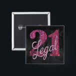 Badge Carré 5 Cm 21 and legal | Pink 21st Birthday Chic Glitter<br><div class="desc">Finally a 21 ans - the legal age to drink - is a huge milestone ! This girly glam grunge-inspecred "21 and legal" birthday theme feobjets a faux glitter with script overlay for the perfect way to celebrate and memorialize the event. For customizations or other colors, please visit JustFharryn @...</div>