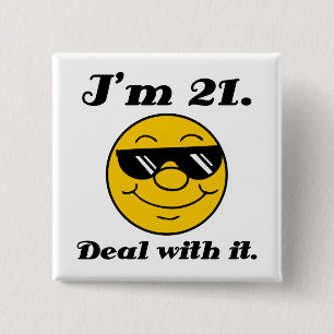 Badge Carré 5 Cm 21e anniversaire Gag cadeau