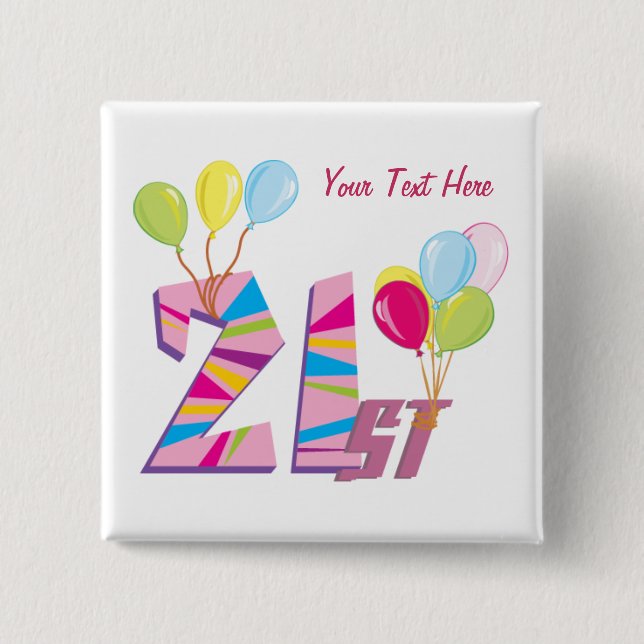 Badge Carré 5 Cm 21ème Anniversaire (rose) personnalisable (Devant)