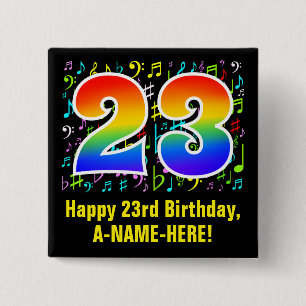 Badge Carré 5 Cm 23e Anniversaire : Symboles de musique colorés, Ar