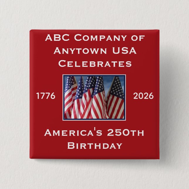 Badge Carré 5 Cm 250th Anniversary USA Patriotic Flags  (Devant)