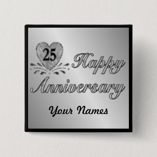 Badge Carré 5 Cm 25e anniversaire - Argent