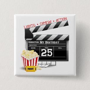 Badge Carré 5 Cm 25e anniversaire Hollywood Movie Party