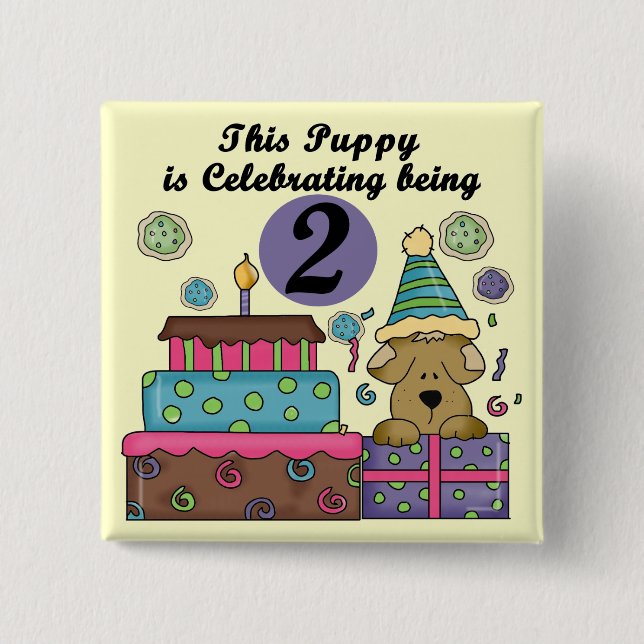 Badge Carré 5 Cm 2e anniversaire Puppy Tshirts et cadeaux (Devant)