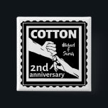 Badge Carré 5 Cm 2nd Wedding anniversary Holding hands<br><div class="desc">This design has a black and white illustration of a man and wife holding hands. Romantic design for your second wedding anniversary. The text reads cotton which is the traditional gift for this anniversary. You can Personalize this with your own names, or delete the names entirely. If you would like...</div>