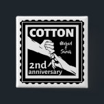 Badge Carré 5 Cm 2nd Wedding anniversary Holding hands<br><div class="desc">This design has a black and white illustration of a man and wife holding hands. Romantic design for your second wedding anniversary. The text reads cotton which is the traditional gift for this anniversary. You can Personalize this with your own names, or delete the names entirely. If you would like...</div>