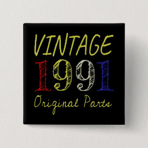 Badge Carré 5 Cm 30e anniversaire Cadeau Vintage 1991 Pièces origin