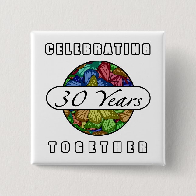 Badge Carré 5 Cm 30e anniversaire (papillons) (Devant)
