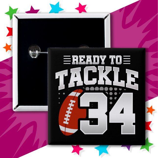 Badge Carré 5 Cm 34 ans Tackle Football Party 34e anniversaire (Créateur téléchargé)
