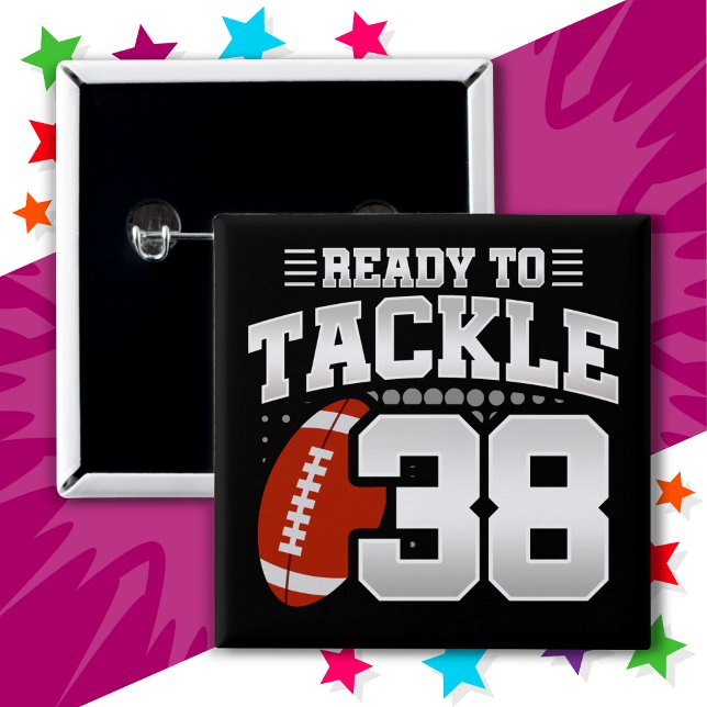 Badge Carré 5 Cm 38 ans Tackle Football Party 38e anniversaire (Créateur téléchargé)